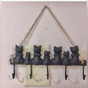 Charming Black Cast Iron Cat Wall Key Hook Decor